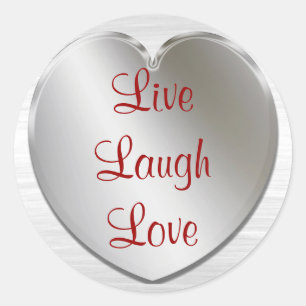 Live-Lachen-Liebe am Silberherz Runder Aufkleber