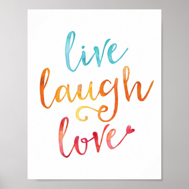 Live-Lachen Liebe Aquarell-Typografie Druckplakat Poster (Vorne)