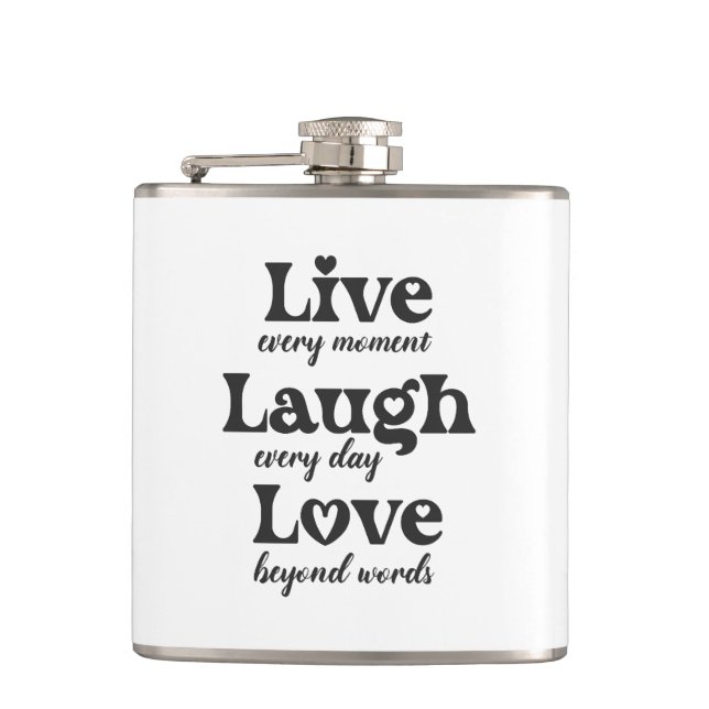 live, lachen, Liebe - drei schöne Worte Flachmann (Vorderseite)