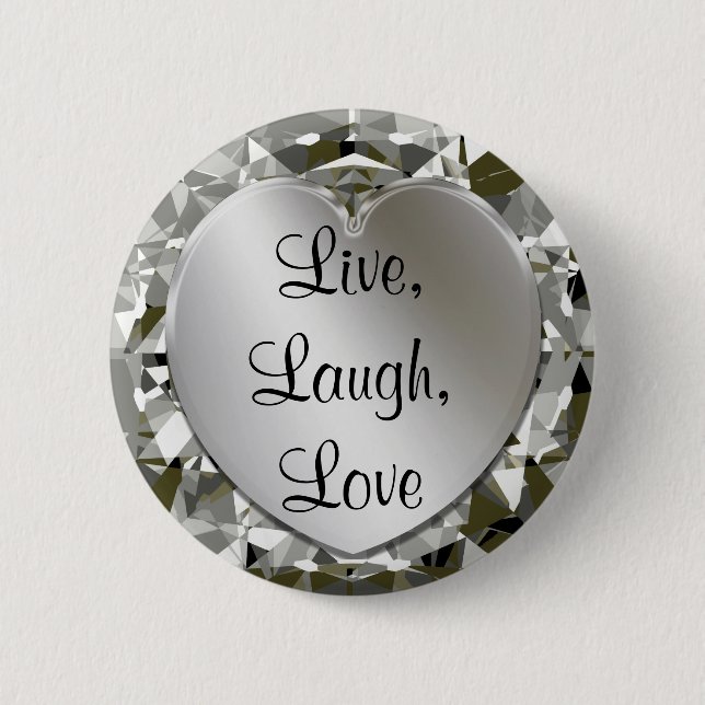 Live-, Lachen, Liebe-Herz u. Diamant-Herz-Button Button (Vorderseite)