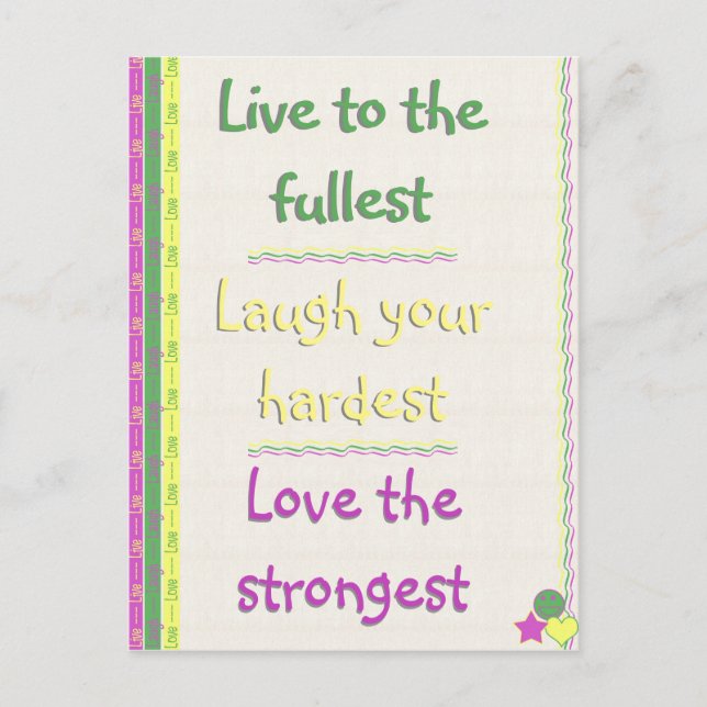 Live, Lachen, Liebe Postkarte (Vorderseite)