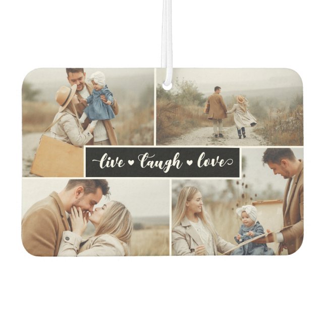 Live-Lachen Liebe Schwarzes Foto Collage Autolufterfrischer (Vorderseite)