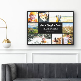 Live-Lachen Liebe Schwarzes Foto Collage Leinwanddruck