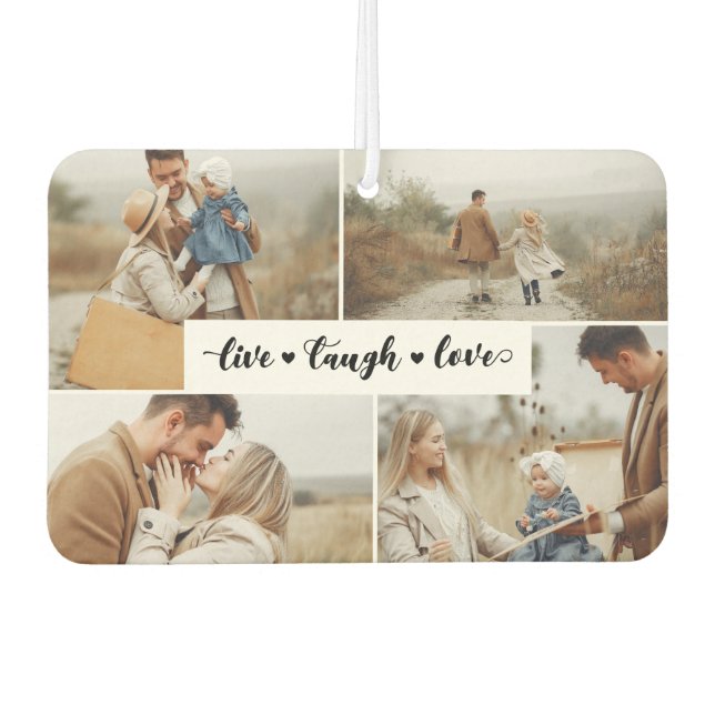 Live-Lachen Liebe Weißes Schwarzes Foto Collage Autolufterfrischer (Vorderseite)
