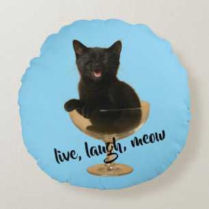 Live Lachen Miau - Lustige Katze Rundes Kissen