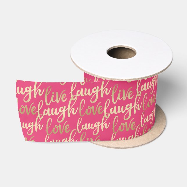 Live-Lachs-Liebe-Imitate Gold Letter Pink Satinband (Spule)