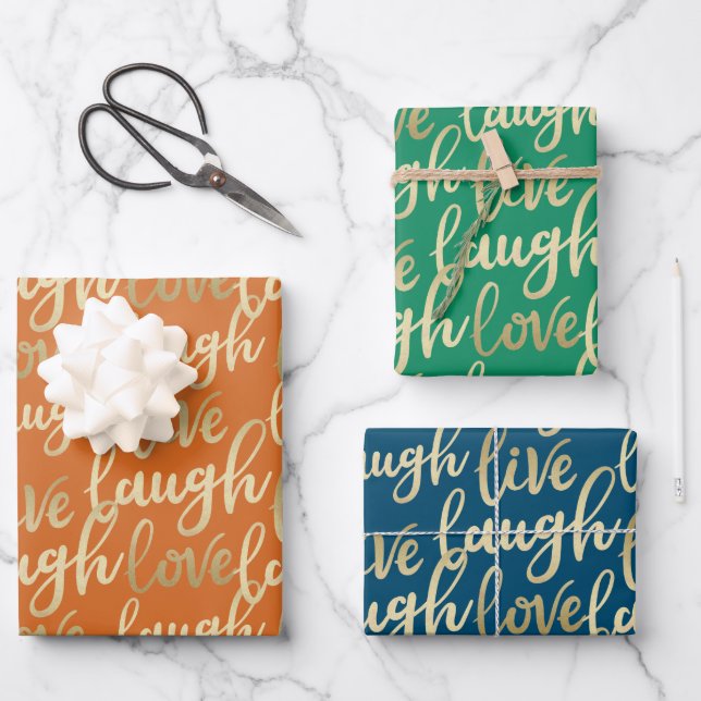 Live-Lagh Liebe Imitate Gold Lettern Muster Geschenkpapier Set (Vorderseite)