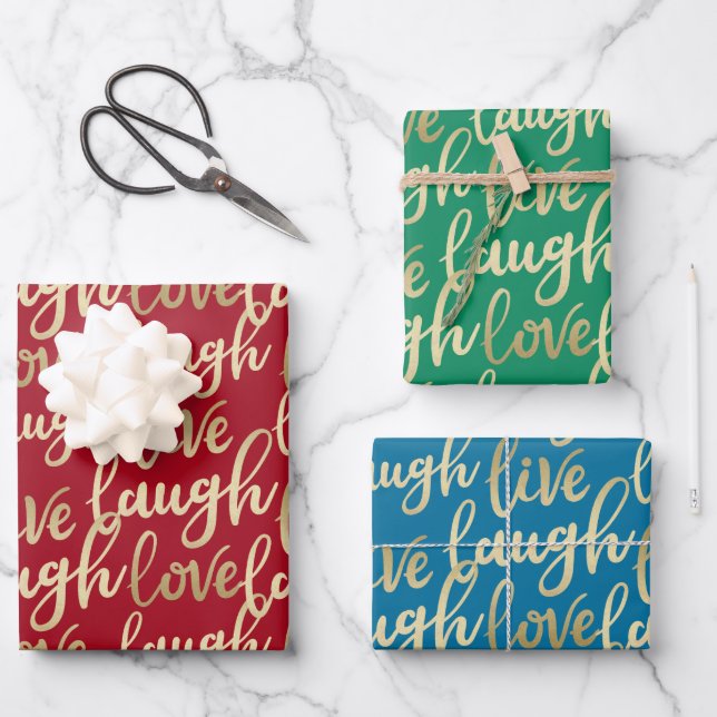 Live-Lagh Liebe Imitate Gold Lettern Muster Geschenkpapier Set (Vorderseite)