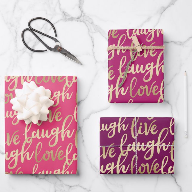 Live-Lagh Liebe Imitate Gold Lettern Muster Geschenkpapier Set (Vorderseite)