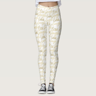 Live-Lagh Liebe Imitate Gold Letters White Leggings