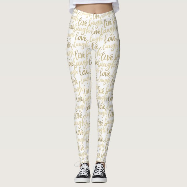 Live-Lagh Liebe Imitate Gold Letters White Leggings (Vorderseite)
