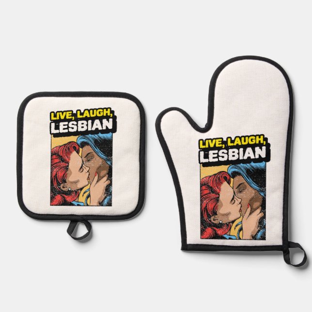 Live Laugh Lesbian Ofenhandschuh & Topflappen-Set (Vorderseite)