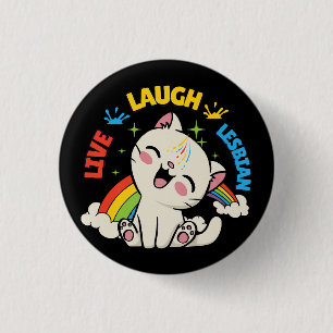 Live-Laugh Lesbische Flagge Regenbogen Katze Pride Button
