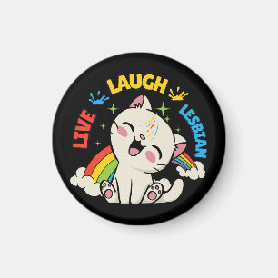 Live-Laugh Lesbische Flagge Regenbogen Katze Pride Magnet