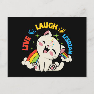 Live-Laugh Lesbische Flagge Regenbogen Katze Pride Postkarte