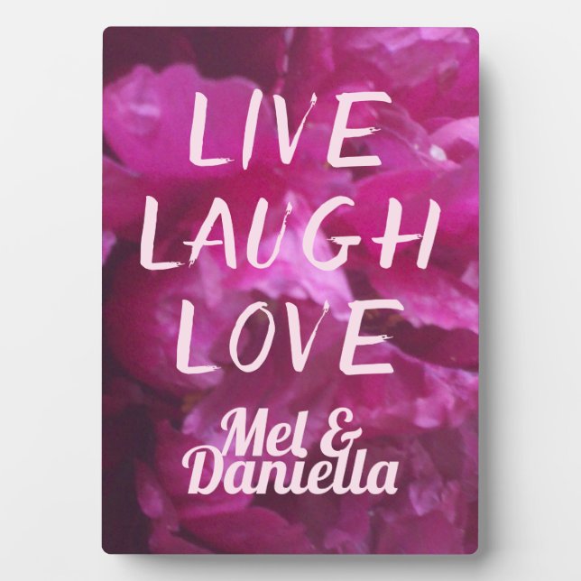 Live Laugh Liebe Hochzeit Lila Peony Floral Fotoplatte (Vorderseite)