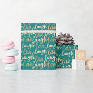 Live-Laugh Liebe Imitate Gold Letters Aquamarin Geschenkpapier