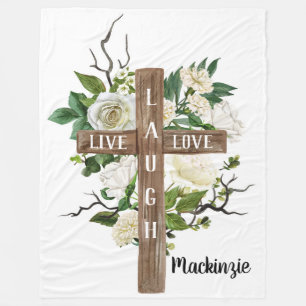 Live-Laugh Liebe Kreuz und Rose Fleecedecke
