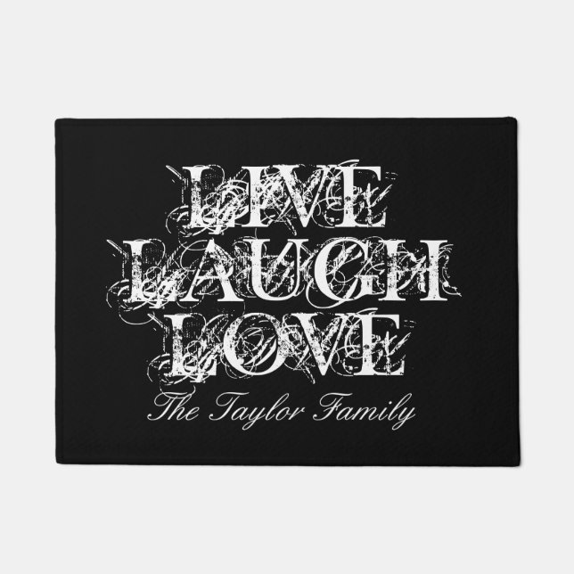 Live-Laugh-Liebe mit eigenem Familiennamen Fußmatte (Vorderseite)