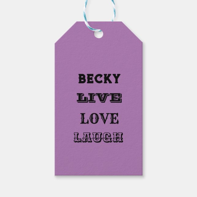 LIVE LAUGH LIEBE NAME LILA MODERNE KARTE GESCHENKANHÄNGER (Vorderseite)