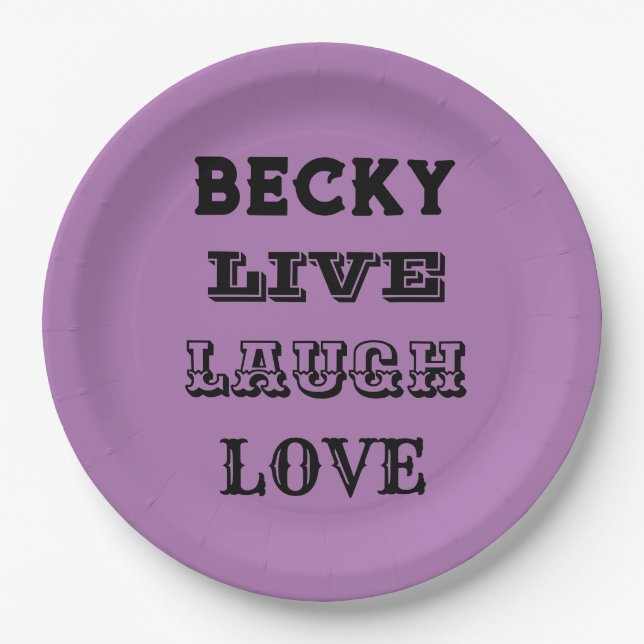 LIVE LAUGH LIEBE NAME LILA MODERNES PAPIER PAPPTELLER (Vorderseite)