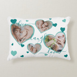 Live Laugh Love Coeurs photo Accent Coussin Turquo