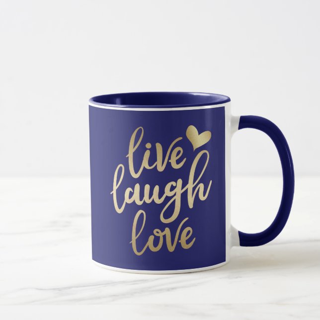 Live Laugh Love Faux Gold Letting Marine Blue Mug (Droite)