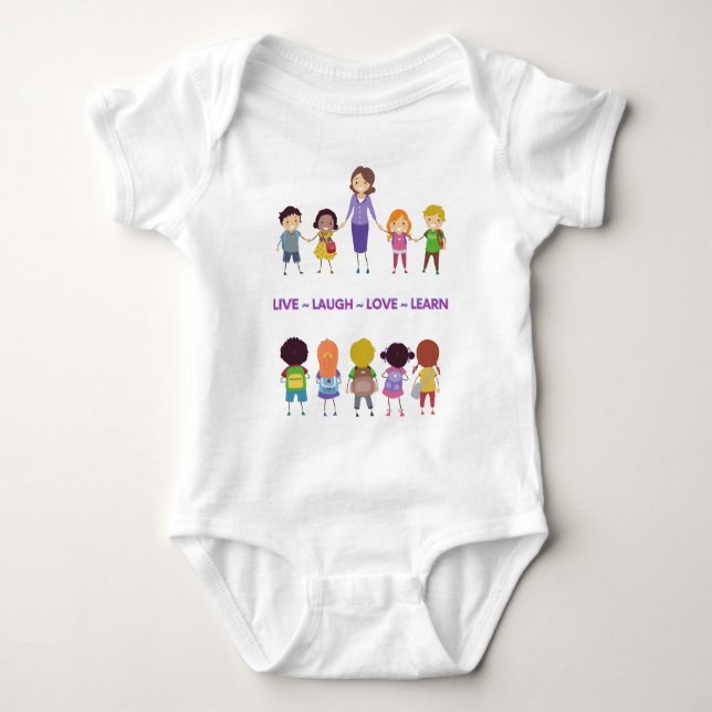 Live Laugh Love Learn School Teacher Baby Shower Strampler (Vorderseite)