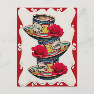 Live Laugh Love Stoppée Teacups Carte postale