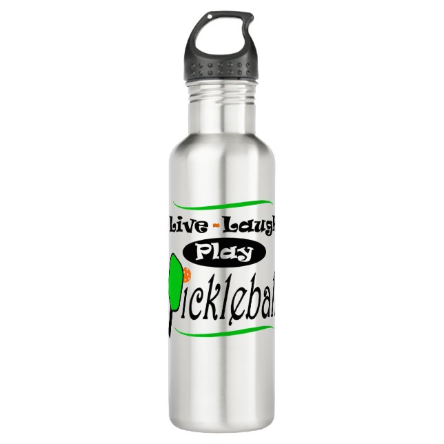 Live Laugh Play Pickleball Pickleball Spieler Gif Edelstahlflasche (Vorderseite)