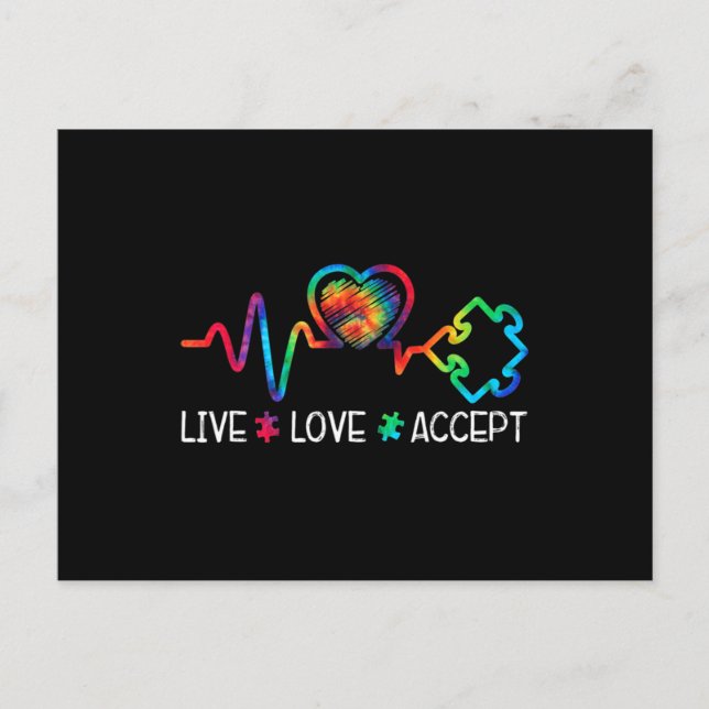 Live-Liebe Akzeptieren Autismus Bewusstsein Herzsc Postkarte (Vorderseite)