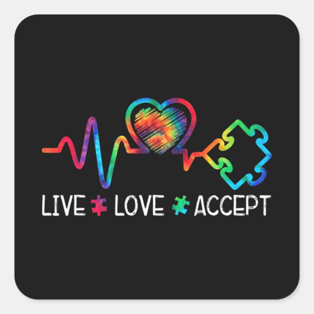 Live-Liebe Akzeptieren Autismus Bewusstsein Herzsc Quadratischer Aufkleber (Vorderseite)