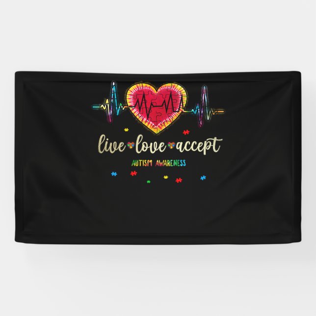 Live-Liebe Akzeptieren Autismus Herzklopfen Puzzle Banner (Horizontal)
