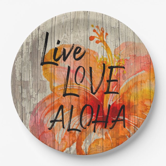 Live-Liebe Aloha Hibiskus Beach Zeichen Pappteller (Vorderseite)