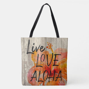 Live-Liebe Aloha Hibiskus Beach Zeichen Tasche