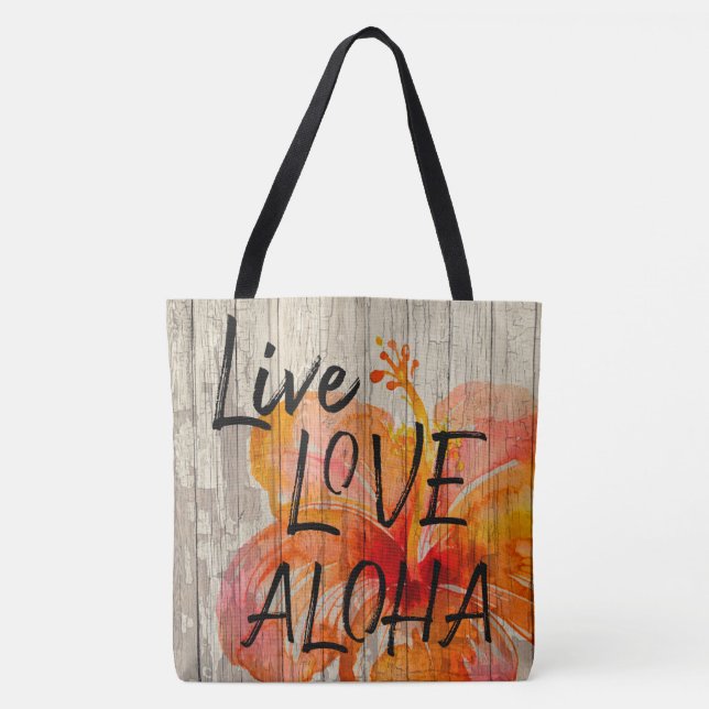 Live-Liebe Aloha Hibiskus Beach Zeichen Tasche (Vorderseite)