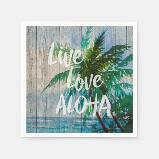 Live-Liebe Aloha Palm Tree Beach Zeichen Serviette (Vorderseite)