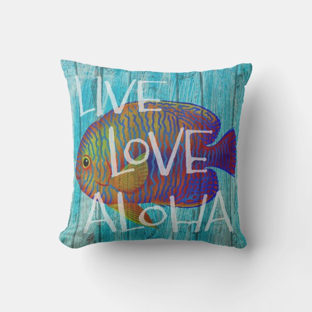 Live-Liebe Aloha Tropical Fish Beach Sign Kissen (Vorderseite)