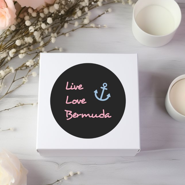 Live-Liebe Bermuda-Skripttext mit Anchor Dark Runder Aufkleber (Von Creator hochgeladen)