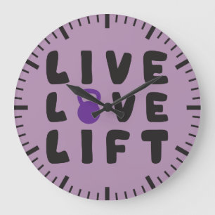 Live, Liebe, Fitness Lift Große Wanduhr