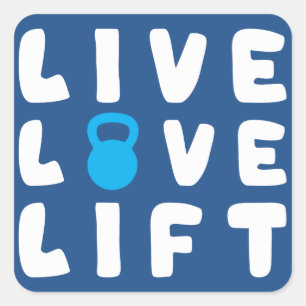 Live, Liebe, Fitness Lift Quadratischer Aufkleber