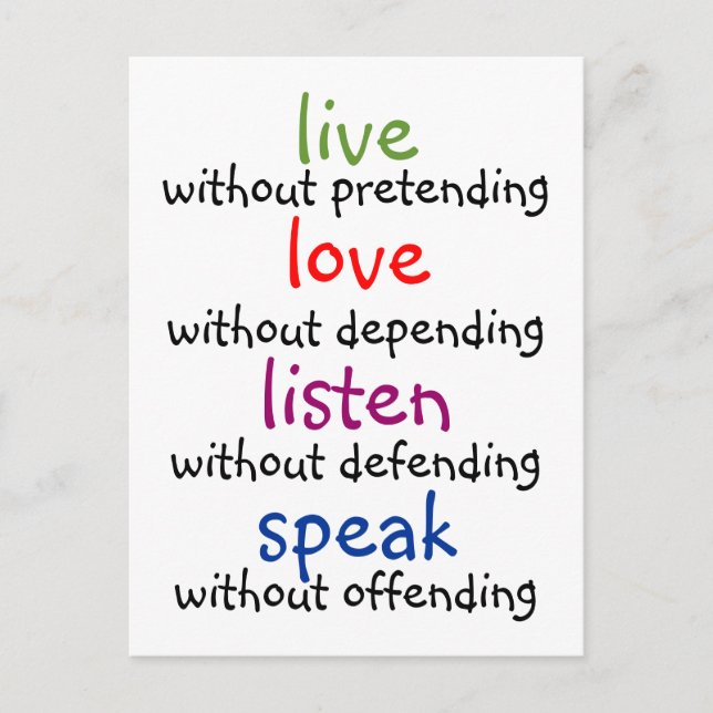 live, Liebe, hören, sprechen Postkarte (Vorderseite)