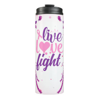Live Liebe Kämpfen Rosa und Lila Bewusstsein Thermosbecher