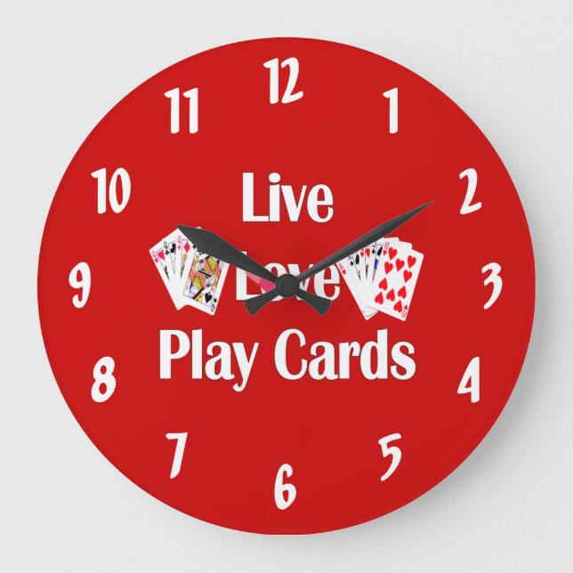 Live, Liebe, Kartenspielen Rot Große Wanduhr (Vorderseite)