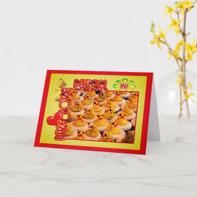 Live-Liebe Lächeln Gummi Ducks Inspirationskarte Karte (Gelbe Blume)