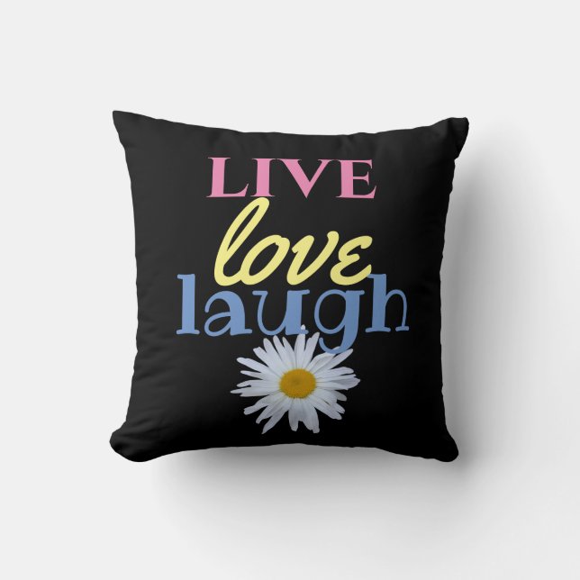 Live-Liebe Lächeln lustig Schwarz Kissen Kissen (Vorderseite)