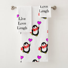 Live, Liebe, lachen Sie glücklichen Penguin Badhandtuch Set