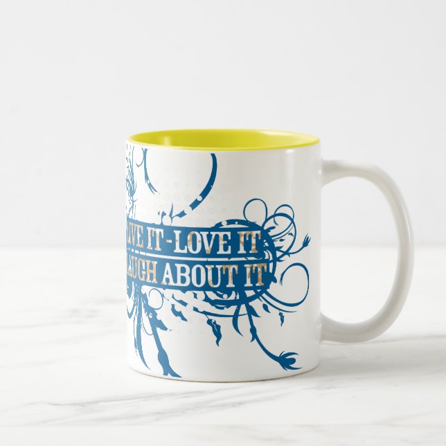 Live, Liebe, Lachen Zweifarbige Tasse (Rechts)