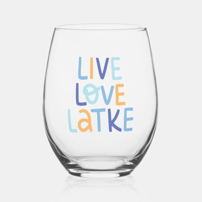 Live-Liebe Latke Hanukkah Design Weinglas Ohne Stiel (Vorderseite)