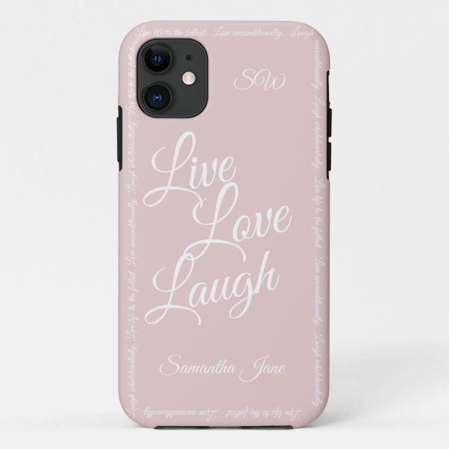 Live Liebe Laugh Elegantes Weiß Skript Soft Pink Case-Mate iPhone Hülle (Rückseite)